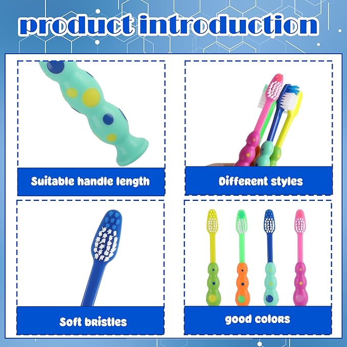 120 Pcs Student Toothbrush Bulk with Suction Cup Soft Bristles Individually Wrapped Lovely Multicolor Toothbrushes for Christmas Gift Boys Girls Home School Travel, 4 Colors