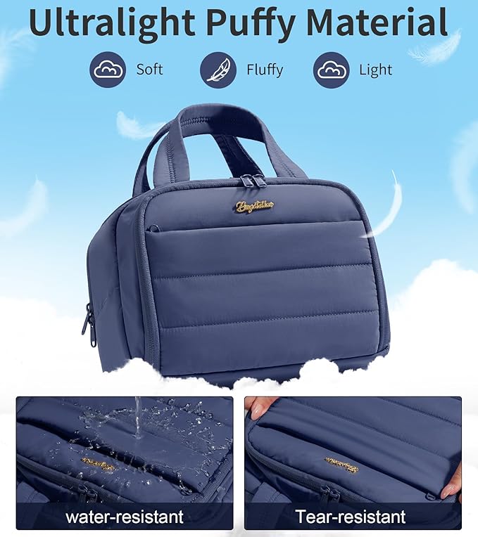 Travel Toiletry Bag, Lightweight Wide-open Large Puffy Toiletry Bag for Women, Quilted Makeup Bag Organizer Water-resistant Cosmetic Bag with Handle for Toiletries, Essentials, Accessories