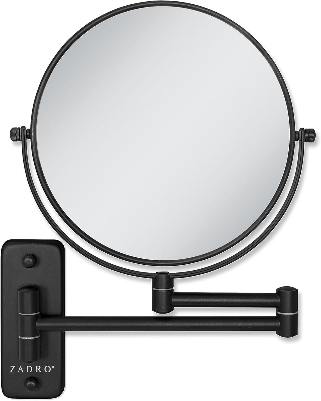 Zadro 7" Wall Mounted Wardrobe, Vanity Makeup Mirror with Magnification & Extending Arm (Large | 12.25" x 12" | 8X/1X, Black)
