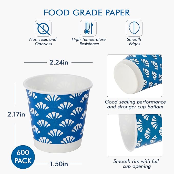 JollyPack 600 Pack 3 oz Disposable Bathroom Paper Cups, Small Mouthwash Cups in Orange, Blue, and Green, Great for Candy, Biscuits, Bathroom Use, Parties, Picnics, and Travel