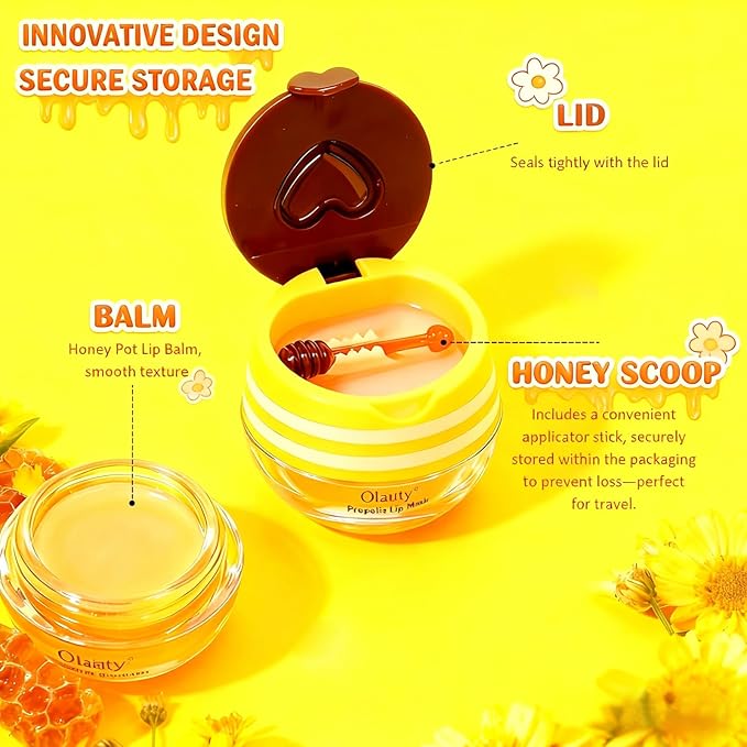 10 PCS Bee Lip Balm Honey Pot-Strawberry,Watermelon,Apple Lime,Cherry,Mint,Aloe Vera,Grapes,Coconut&Peach Flavors Honey Lip Overnight Lip Balm Bulk,Moisturizing Lip Mask &Preventing Dry,Cracked Lips
