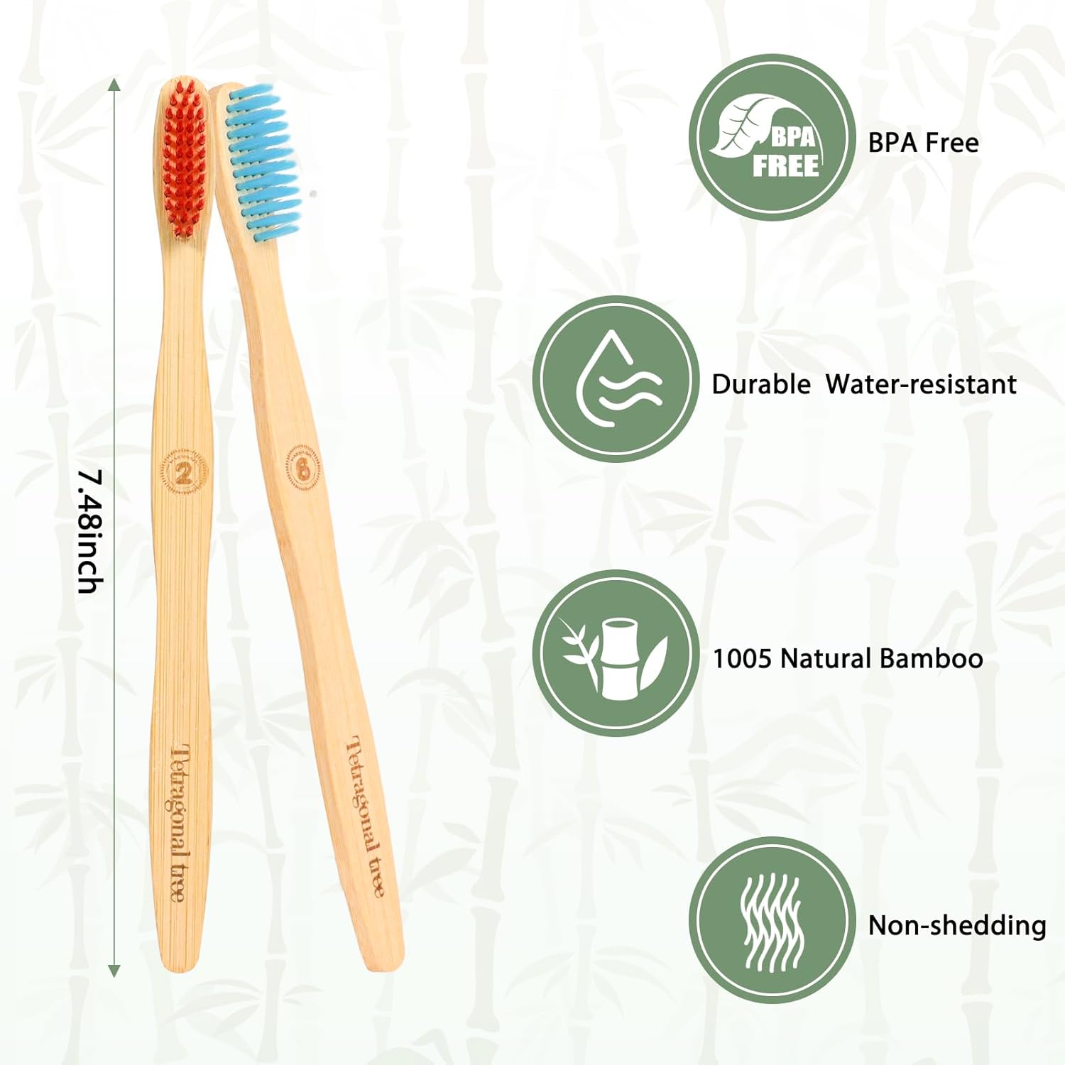 8 Count Biodegradable Bamboo Toothbrushes - Natural Toothbrush Value Pack - Extra Soft Toothbrush for Adults, Good for Sensitive Teeth and Gums