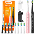 Bitvae Electric Toothbrushes 2 Pack With Holders, Ultrasonic Electronic 8 Brush Heads 5 Modes, Rechargeable Power for 30 Days Using, Black & Pink