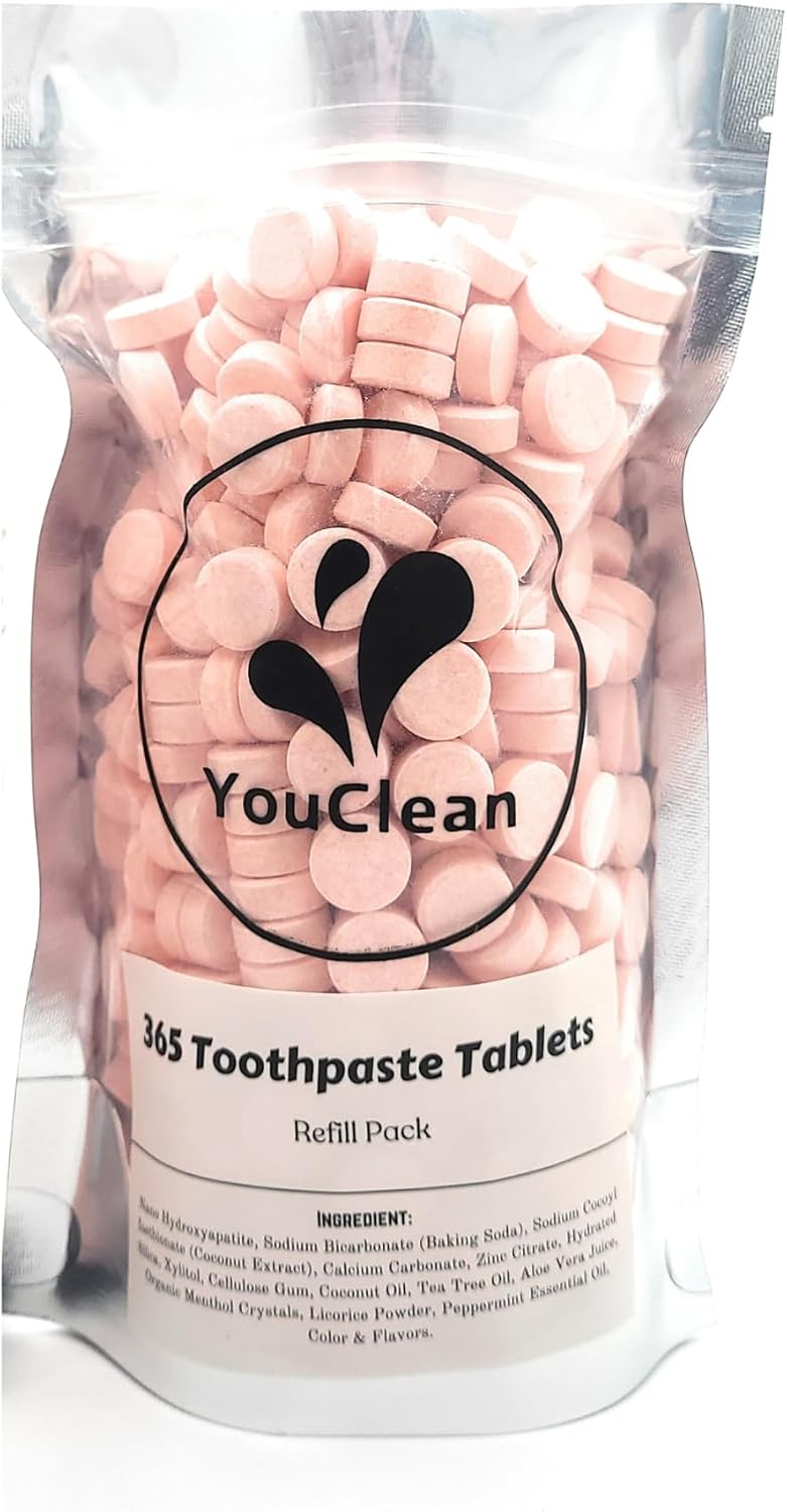 Refill Pack - 365 Toothpaste Tablets - Natural Remineralization & Whitening with Nano Hydroxyapatite - Travel or Daily Use - Fluoride Free (Strawberry365)