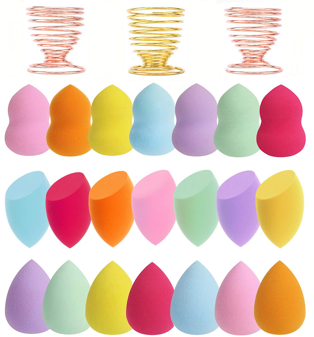 24pcs Makeup Sponge Blender Set - 21 Pcs Latex-Free Vegan Sponges with 3 Pcs Makeup Blender Holder, Beauty Cosmetic Foundation Blending Powder Puff for Liquid Powers BB Cream (Style 1)