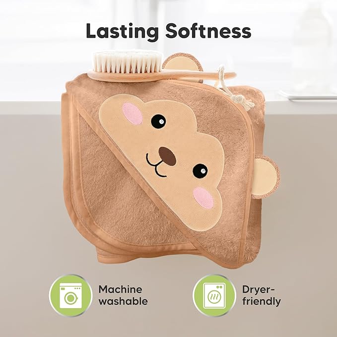 KeaBabies Hooded Baby Towel for Newborn - Viscose Derived from Bamboo Large Baby Bath Towels with Hood for Boys, Girls, Toddler, Extra Absorbent & Soft Newborn Bath Essentials (Monkey, Regular)