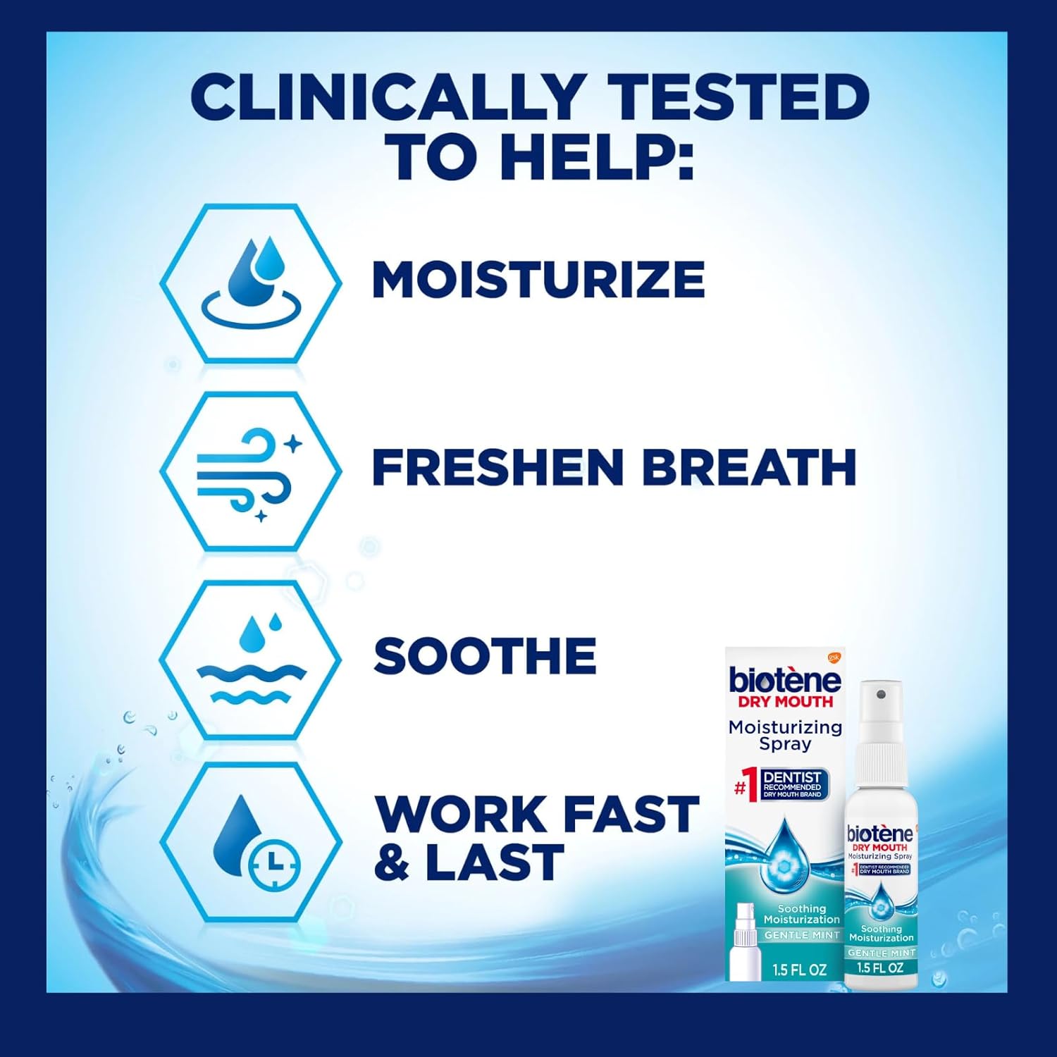 1 Pack of Biotene Moisturizing Dry Mouth Spray, Moisturizing Spray for Dry Mouth and Bad Breath, Gentle Mint - 1.5 fl oz + Vitamin and Mineral Exclusive Guide