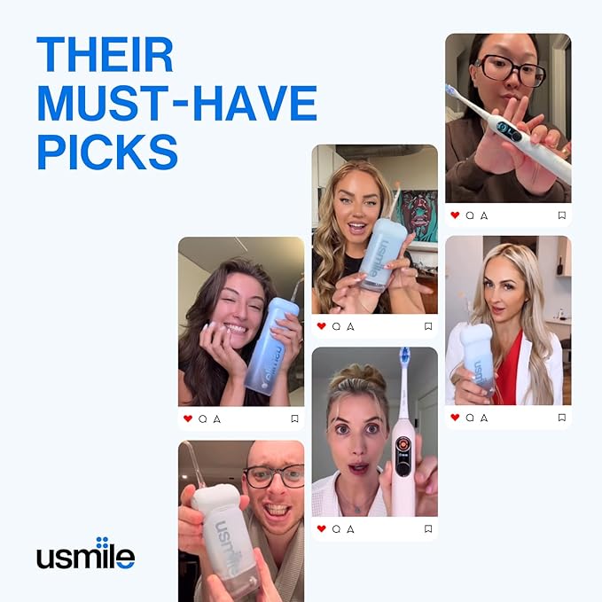usmile C10 Portable Water Flosser – Travel-Friendly, 95-Day Battery, 4 Modes, 360° Nozzle, 180ml Tank, IPX7 Waterproof, Dentist-Recommended for Braces, Implants & Sensitive Gums (White)