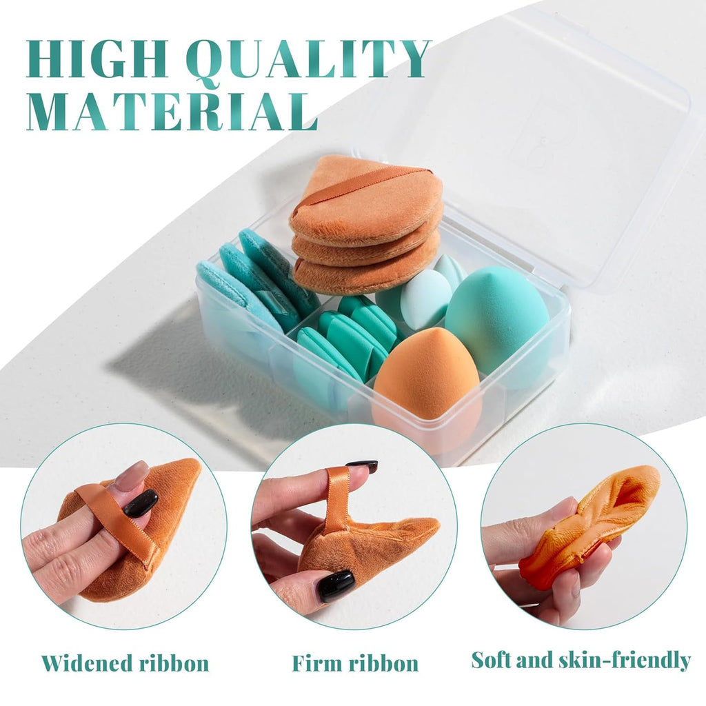 Makeup Sponge Set BS-MALLTriangle Puff 14 Pcs for Liquid, Cream, and Powder, Multi-colored Makeup Sponges and Mini Makeup Sponge (E-GreenOrange)