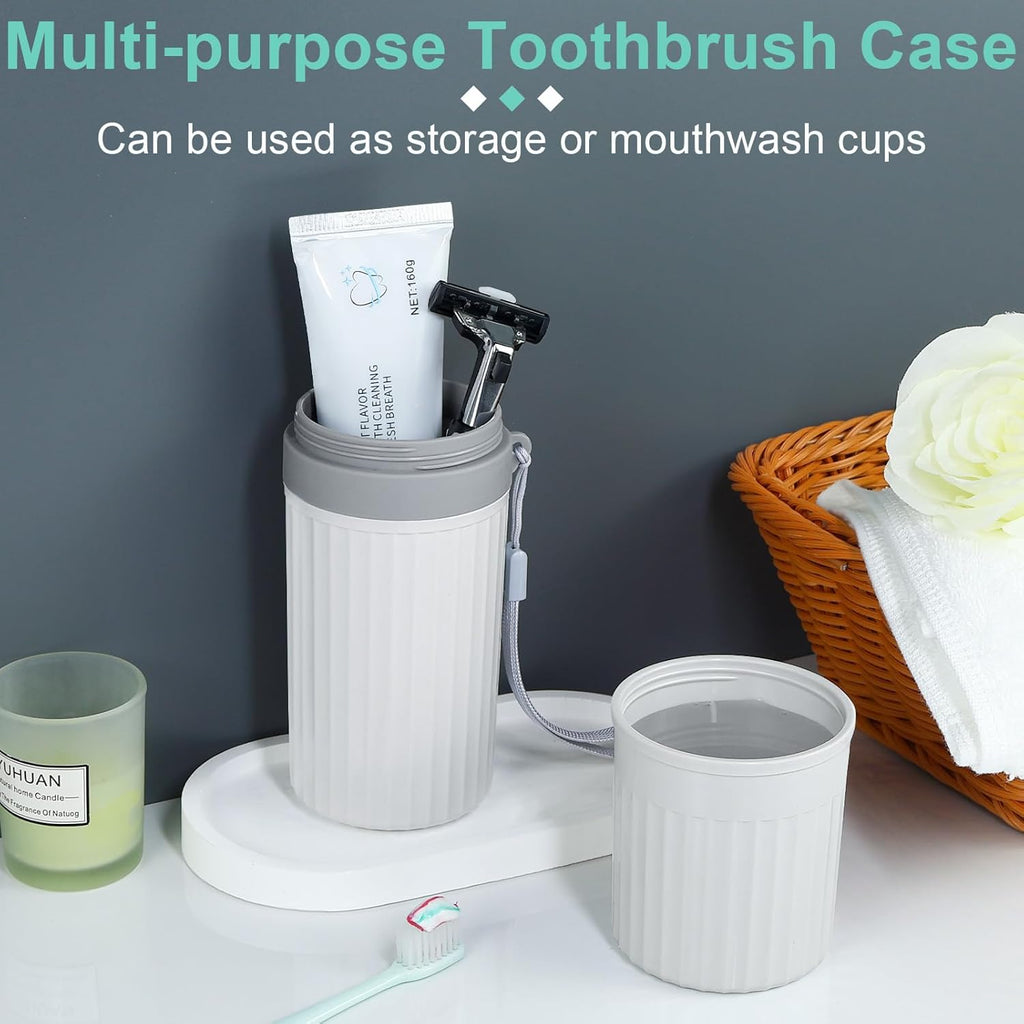 Mulbozy Travel Toothbrush Holder, Large Travel Toothbrush Cup Case, Portable Travel Toothbrush Toothpaste Makeup Storage for Business Trip Camping School - Gray