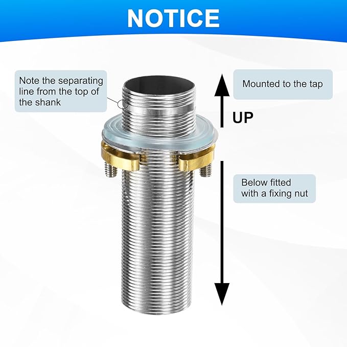 uxcell Faucet Mount Extension Shank 4"x 1.25" Stainless Steel Pipe Faucet Extension Nipple Locknut Kit with Stainless Steel Thick Anti-Loose Nut and Gasket Fittings for Basin