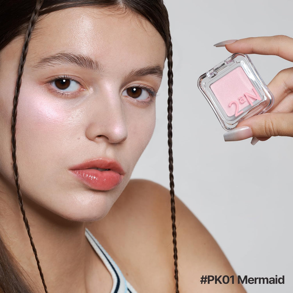 2aN Pure Glash Highlighter – Glass-Like Sheen Powder Highlighter for a Natural, Radiant Glow | Buildable, Long-Lasting, Lightweight Formula (MERMAID, 0.8oz)