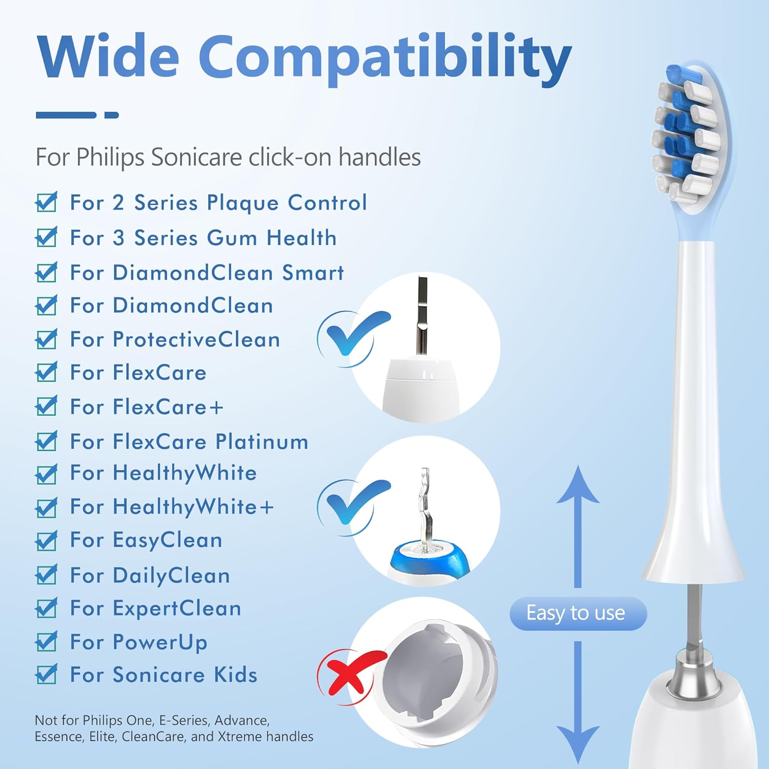 Replacement Toothbrush Heads for Philips Sonicare Electric Toothbrush, 2-in-1 Tongue Cleaner, 10 Pack, Ice Blue,Suitable for Philips Sonicare Heads, C2, C1, C3, W1, W2, W3, G1, G2, G3