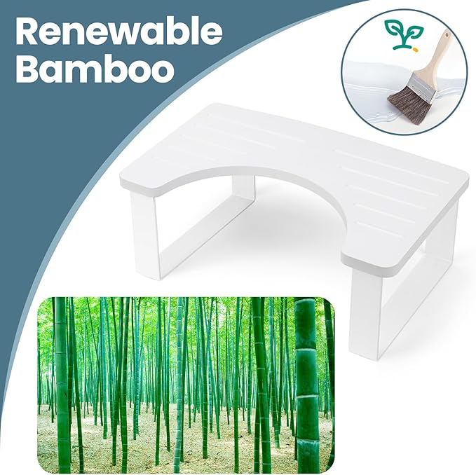 Bamboo Toilet Stool,Potty for Pooping,Portable Squatting Pan with Dual Anti Slip Design,Bathroom Stools,Poop Stool for Bathroom,Toilet Step,Toilet Stools for Pooping,Bamboo Articles(White)