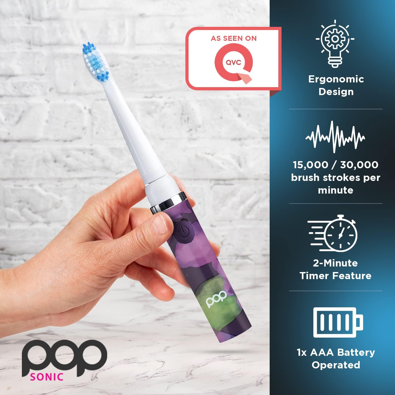 Pop Sonic Electric Toothbrush (Purple Watercolor) - Travel Toothbrushes w/AAA Battery | Kids Electric Toothbrushes with 2 Speed & 15,000-30,000 Strokes/Minute, Dupont Nylon Bristles