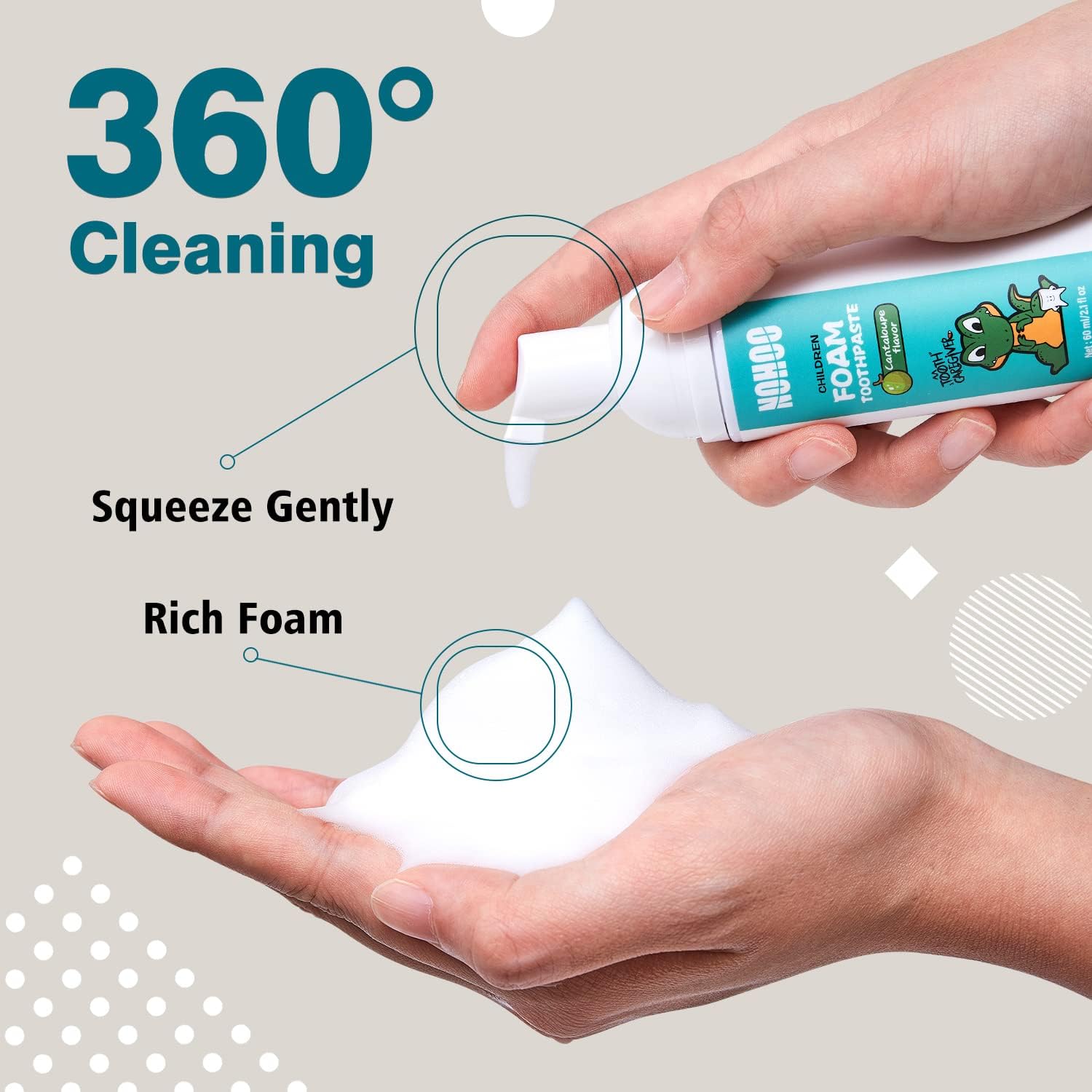 NOHOO Kids Foam Toothpaste with Fruit Flavor,Fluoride Free Natural Formul, Foam Toothpaste for Electric Toothbrush,Suitable for Toddler's Oral Cleaning and Cavity Prevention(Orange+Cantaloupe)