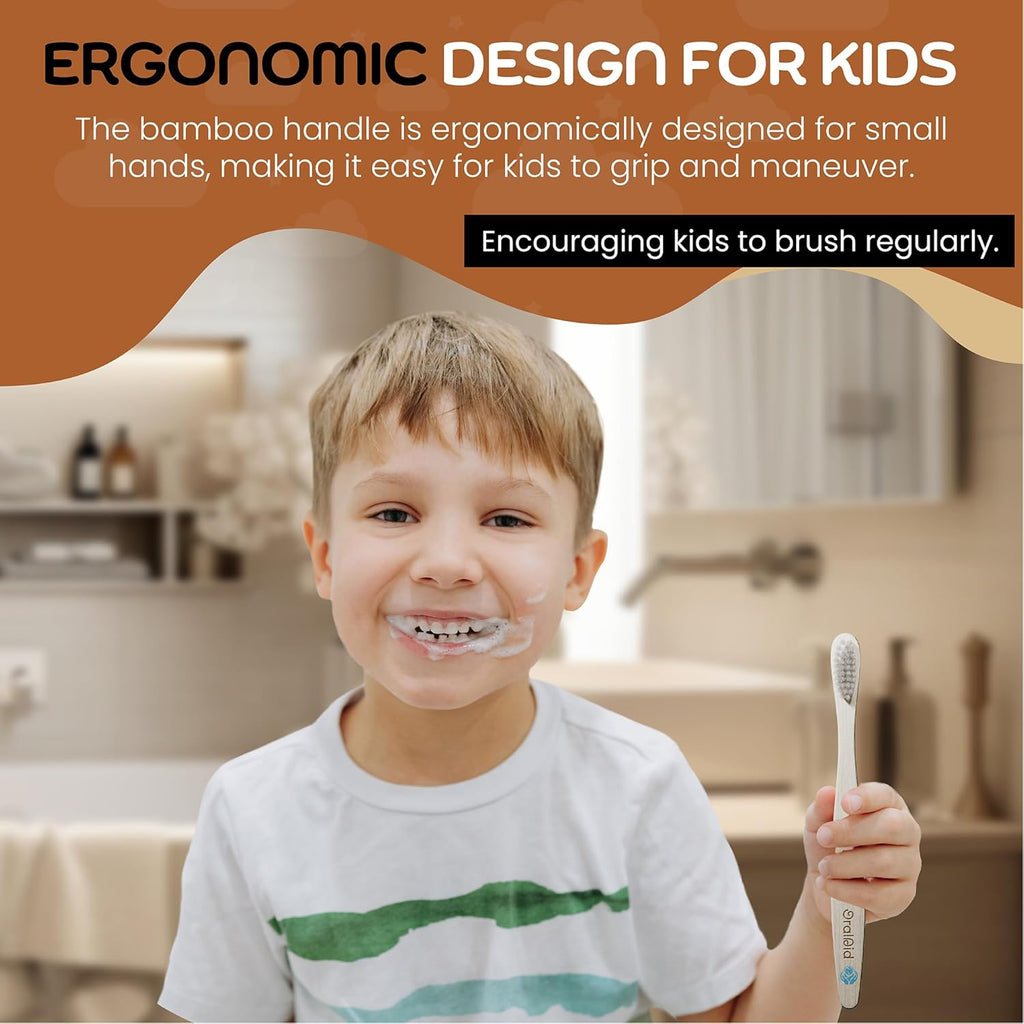 Oral Aid Bamboo Toothbrushes for Baby, Bamboo Handle, Eco-Friendly Baby Bamboo Toothbrush Set, Soft Bristle, Biodegradable Packaging, 4 Pack