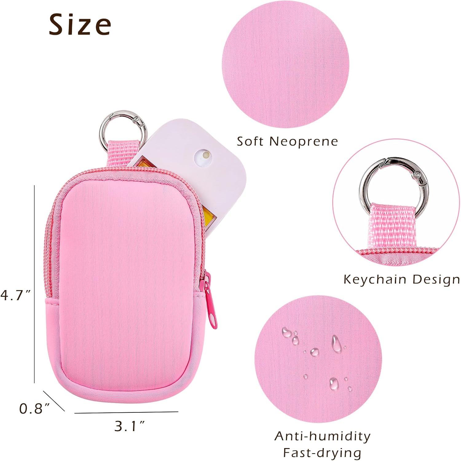 2Pcs Small Makeup Bag, Mini Portable Travel Cosmetic Bag, Soft Neoprene Makeup Pouch with Zipper, Fashion Accessory with Snap Hook, Cute Coin Purse Lipstick Cosmetic Travel Organizer(Black+ Pink)