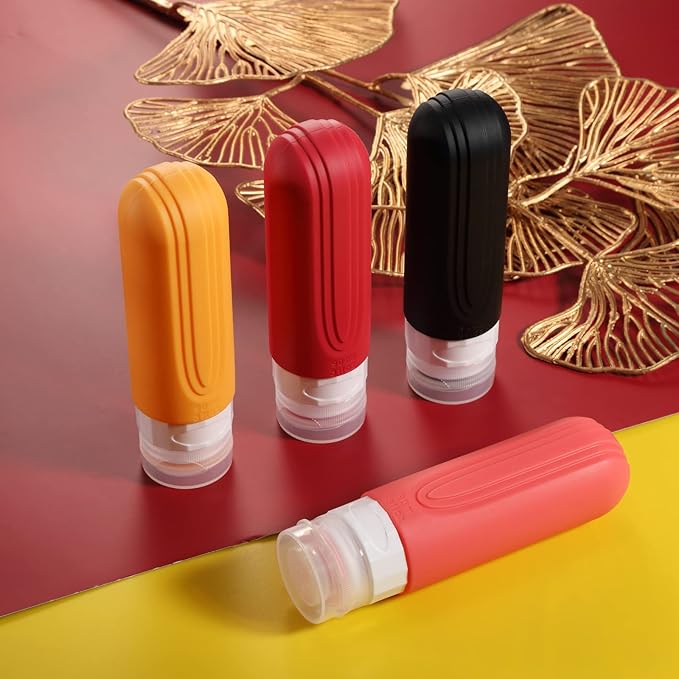 Travel Bottles for Toiletries, Tsa Approved 3oz Travel Size Containers BPA Free Leak Proof Refillable Liquid Silicone Squeezable Travel Accessories for Shampoo Conditioner Lotion (4 Pack)