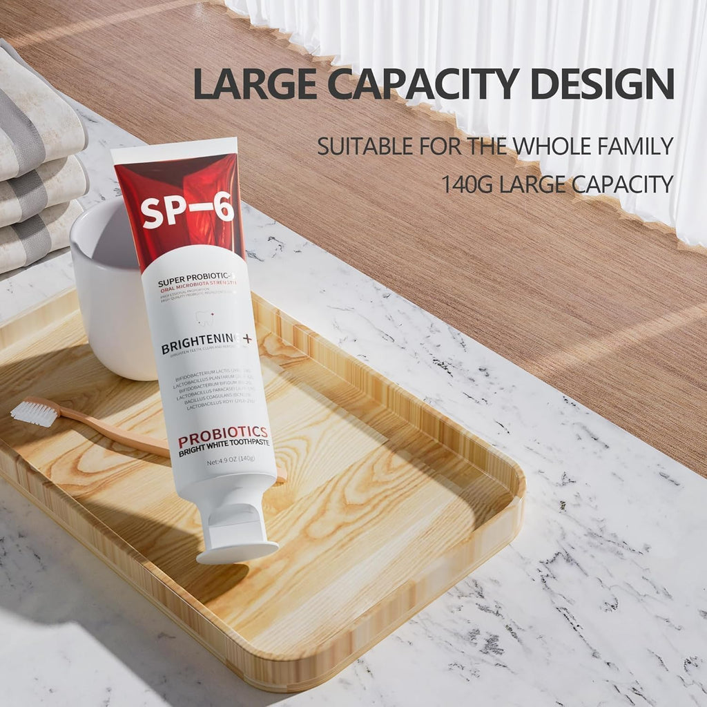 SP-6 Probiotic Whitening Toothpaste, Enhanced Formula with 6 Probiotics for Teeth Whitening and Gum Health, Enamel-Safe, Fluoride-Free, Fresh Mint Flavor, 4.6oz (2)