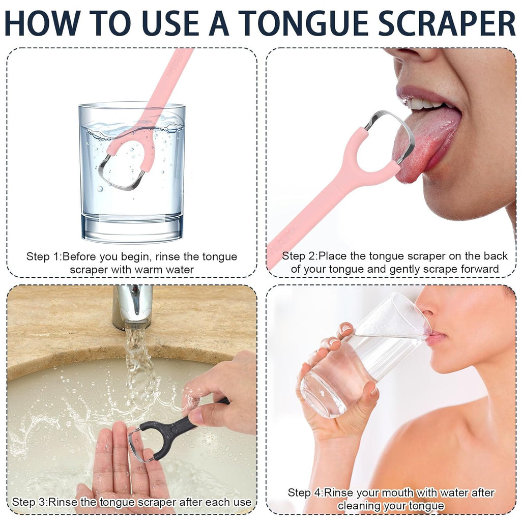 5pcs Colorful Tongue Scraper, Portable Tongue Cleaner with Ergonomic Handle Stainless Steel & Plastic Tongue Scraper for Adults Kids (5 Colors)