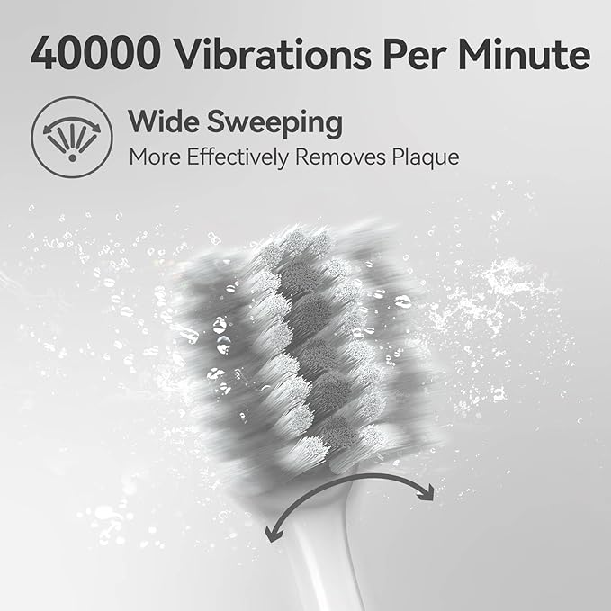 SEAGO Electric Toothbrush for Adults with Pressure Sensor, Sonic Toothbrushes Holder Wall Mounted, 30 Days Battery Life, 5 Cleaning Modes, 8 Replacement Heads, Timer & IPX7 Waterproof(White, Middle)