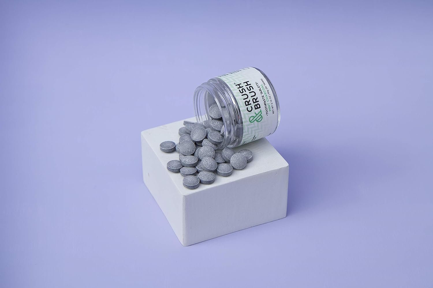 Crush & Brush Toothpaste Tablets-Mint Charcoal Glass JAR - 60g ~ 80 Tablets