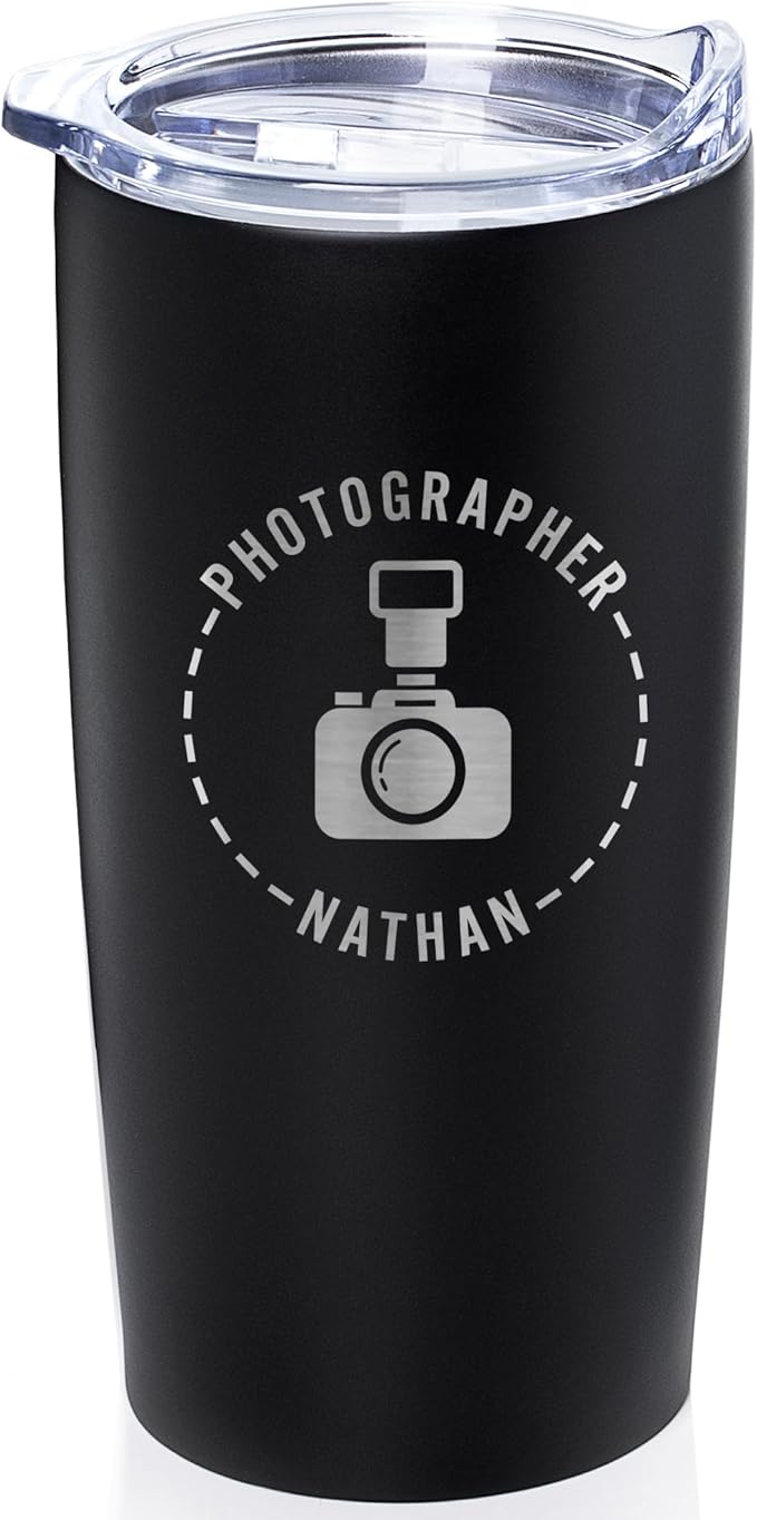 Lifetime Creations Engraved Personalized Photographer Tumbler with Lid 20 oz (Black) - Gift for Family, Wedding Photographer, Photojournalist, Photography Lover Coffee Travel Mug