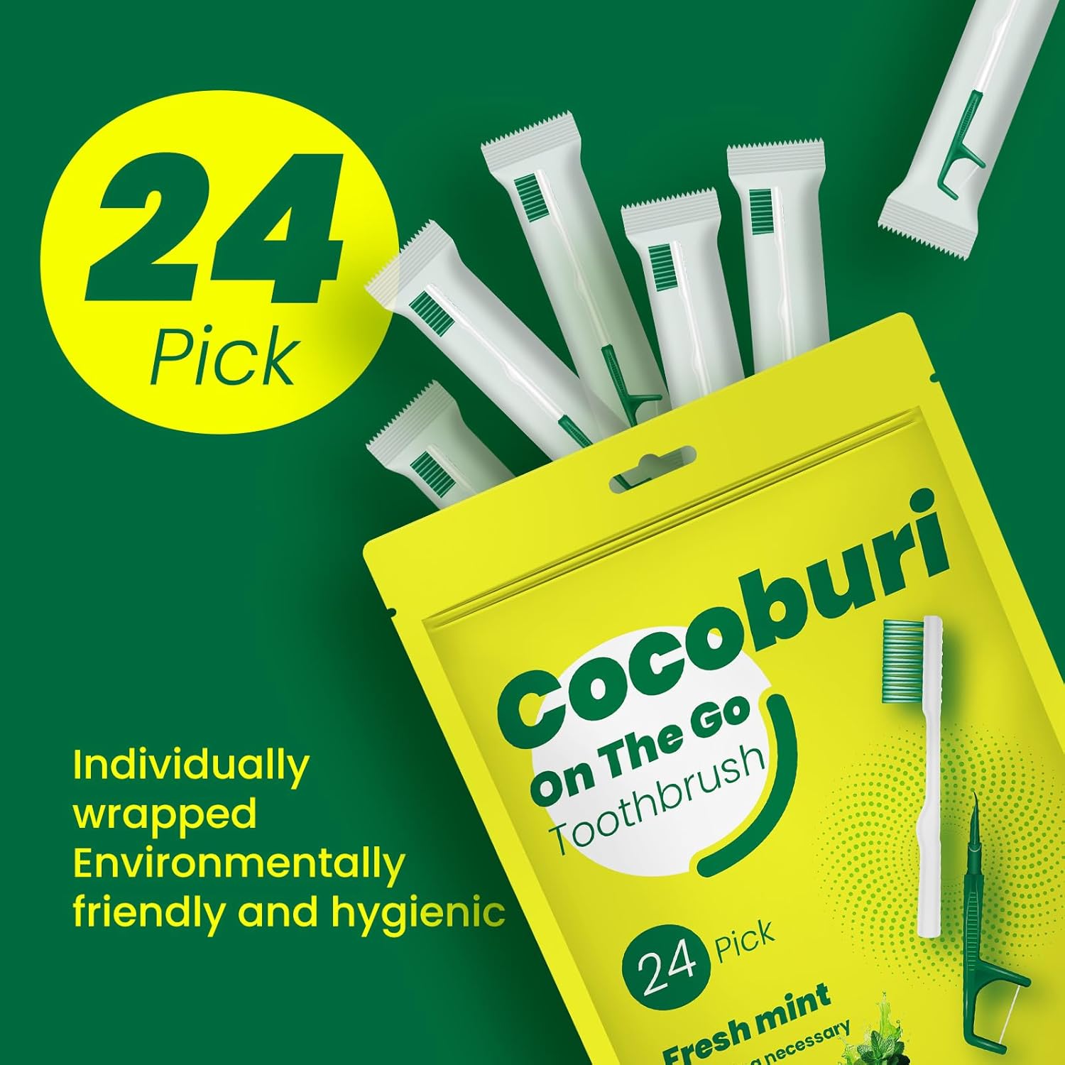 Disposable Mini Travel Toothbrushes，Prepasted On-The-Go Whitening,Individually Wrapped，Disposable，Prepasted Travel Toothbrushes- Peppermint Flavor -（24-Pack）