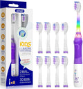 SEAGO Kids Electric Toothbrush with 2 Mins Brushing Timer and 8 Replacement Bursh Heads,Rainbow LED Light Make Brushing Fun, Blue Color Boys Battery Powerd Toothbrush for 4-12 Years Old