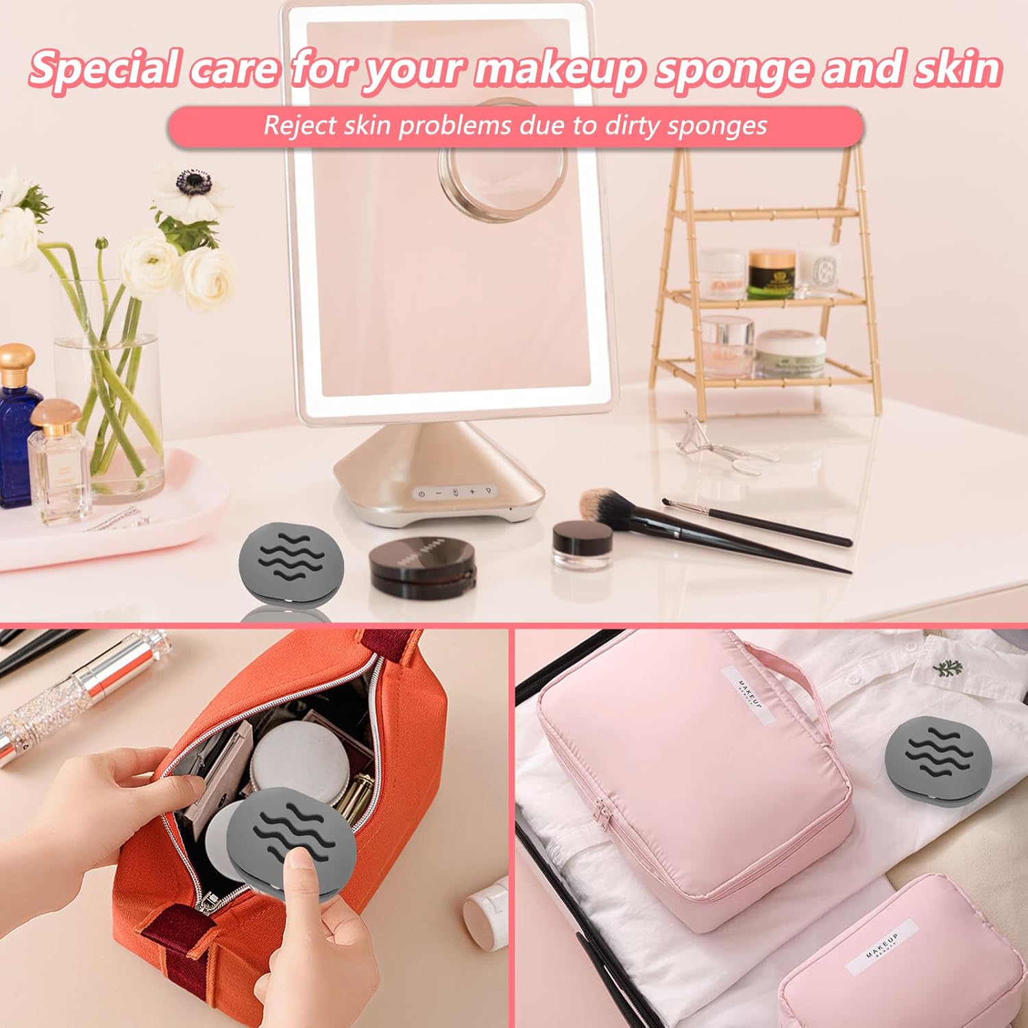 Makeup Sponge Holder,Travel Make up Sponges Organizer,Silicone Shatterproof Make Up Sponge Case,Breathable makeup sponge case, suitable for business or travel(Grey)