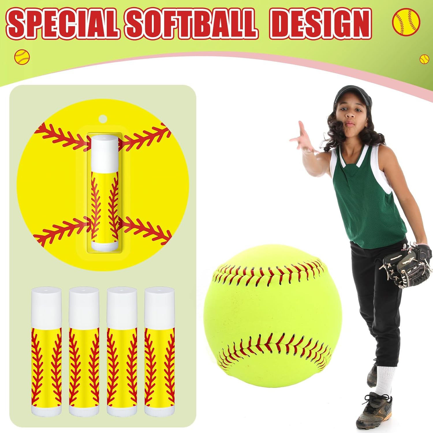 35 Pack Christmas Lip Balm Gifts Bulk Softball Natural Moisturizing Lipstick Set Christmas Gifts Softball Party Favors Sports Gift for Team Teen Adults Birthday Party Game Supplies Decorations