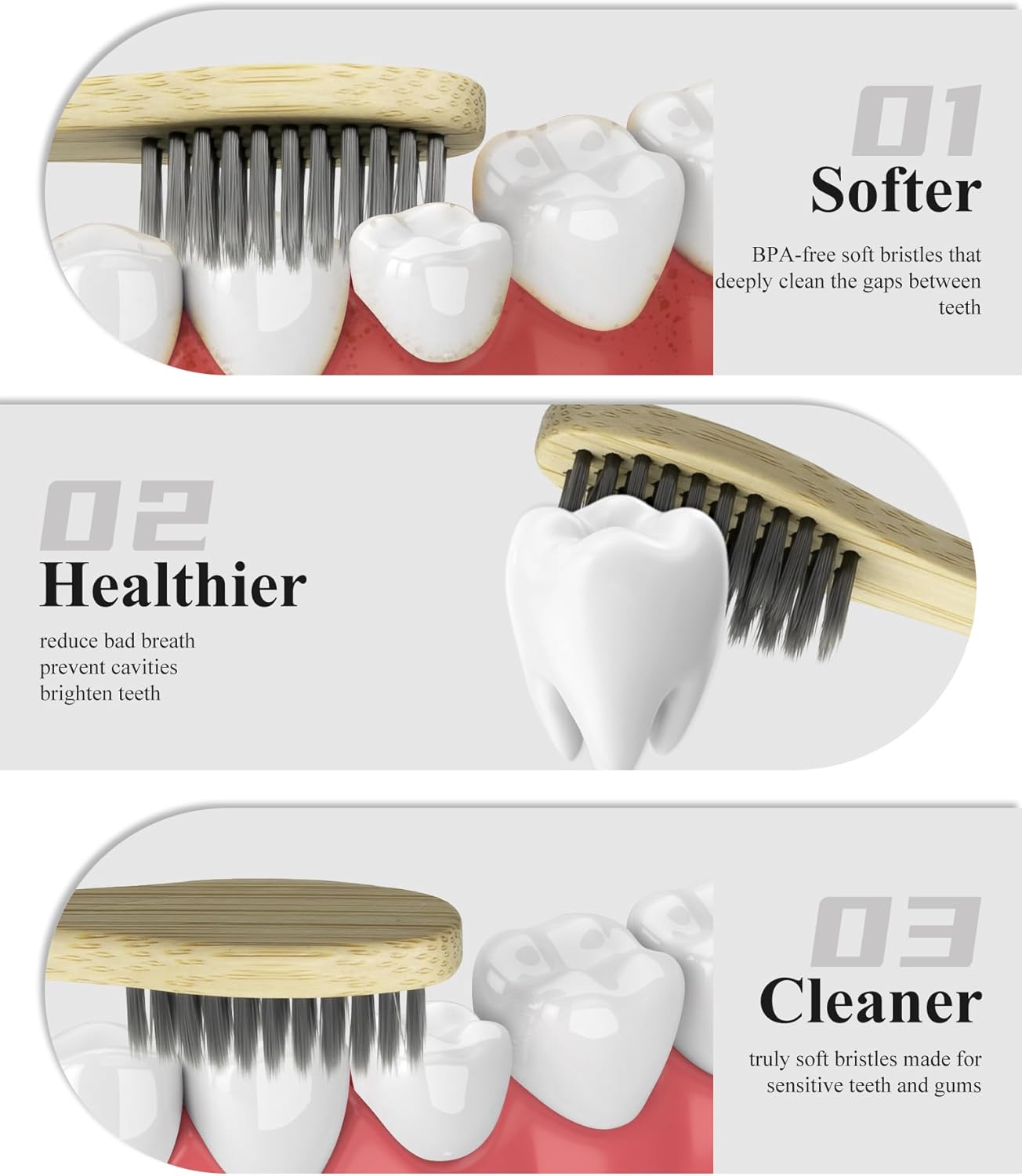 Biodegradable Bamboo Toothbrushes 12pack Non Plastic Toothbrush Natural Wooden Travel Size Organic Charcoal Tooth Brush