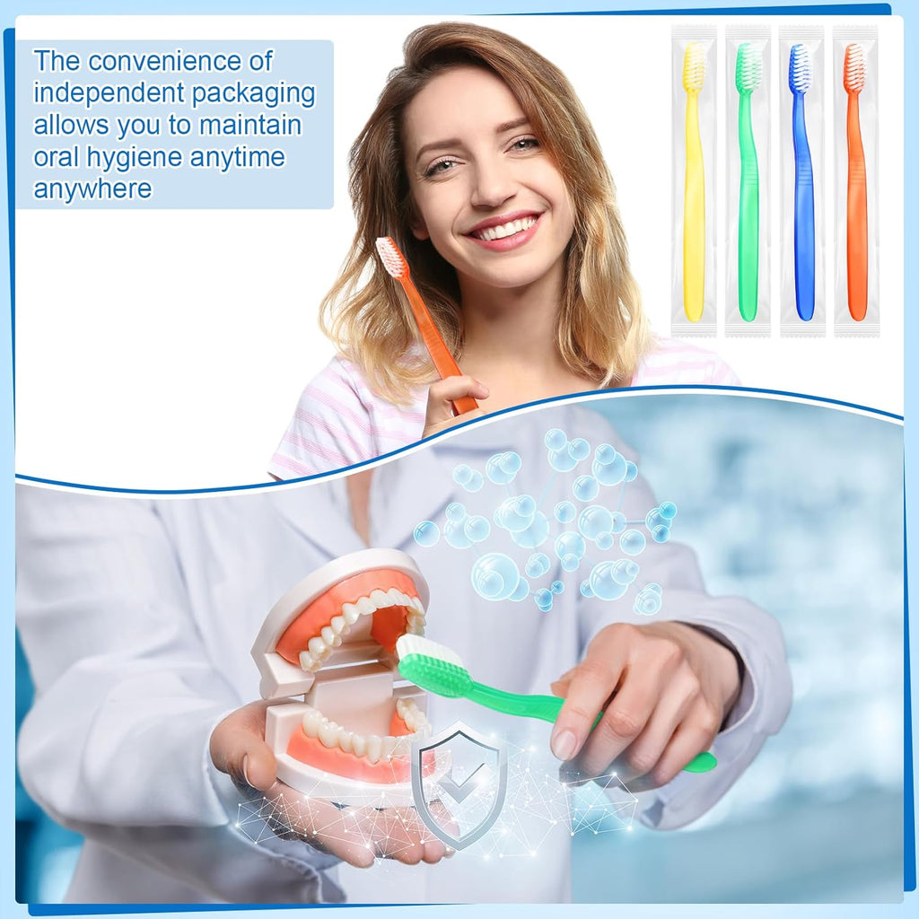 100 Pcs Prepasted Disposable Toothbrushes Bulk Individually Wrapped Pre Pasted Soft Bristle Set Travel Colorful Toothbrushes for Homeless Gift Hotel Camping Travel