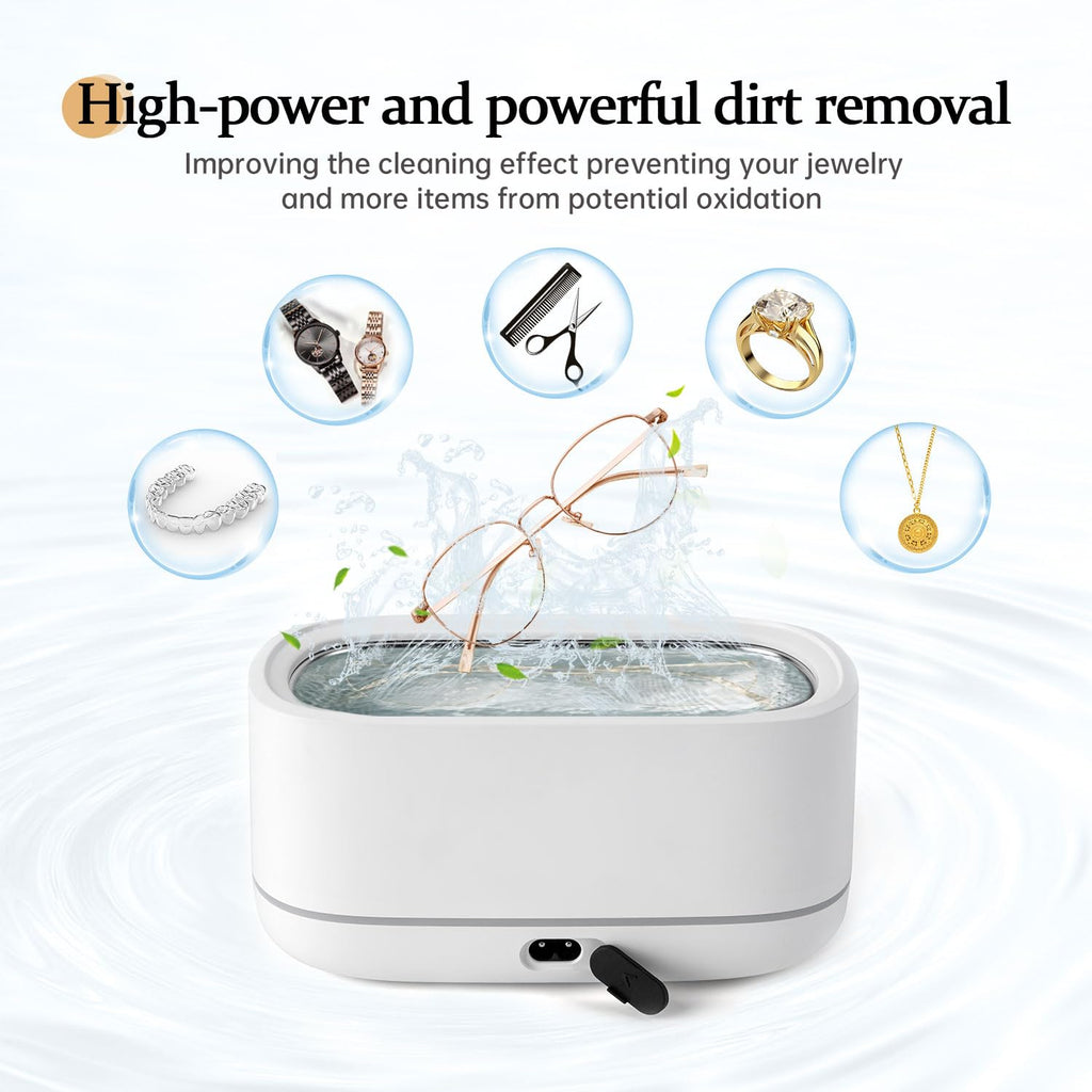 Powerful Ultrasonic Cleaner for Jewelry, Eyeglasses, Watch & Brushes, 480ML Stainless Steel Tank, Portable Design, Fast Clean for Ring, Earring, Bracelet & Necklace, with Smart Timer & Degas Function