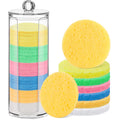 Sieral 120pcs Compressed Facial Sponges Disposable Natural Face Sponges Round Soft Pads with Container for Washing Face Cleansing Exfoliating Esthetician Makeup Removal Travel(Multicolor)