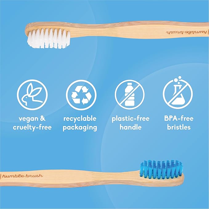 The Humble Co Bamboo Toothbrushes, 5 Pack - Soft Bristles Natural Bamboo Toothbrush - BPA Free Soft Bristles for Sensitive Gums - Non-Toxic & Plastic Free Handle - Dental Oral Care & Hygiene