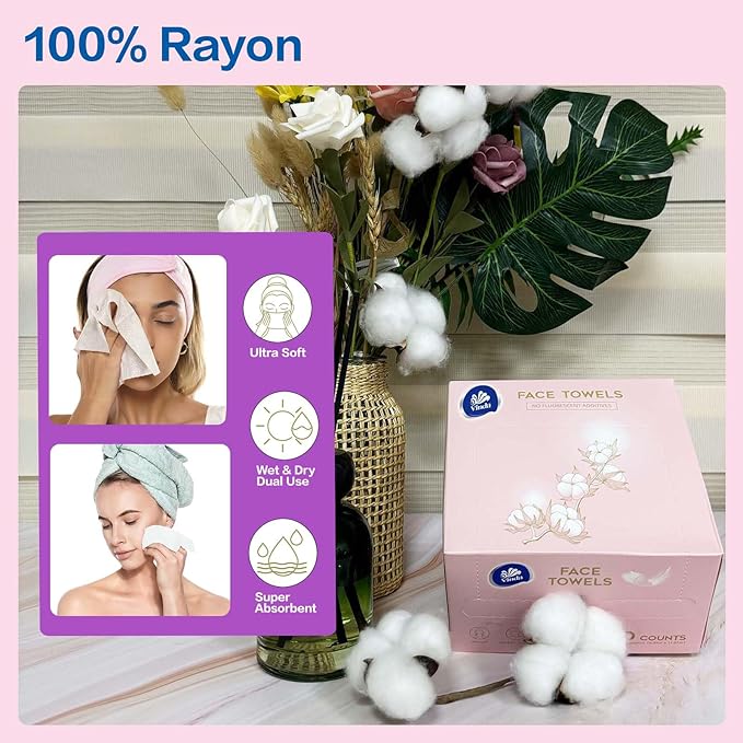 Vinda Ultra – Soft Disposable Face Towels – Extra Large，30 Count – Thick 100% Rayon Fabric Dry Wipes for Sensitive Skin & Makeup Removal