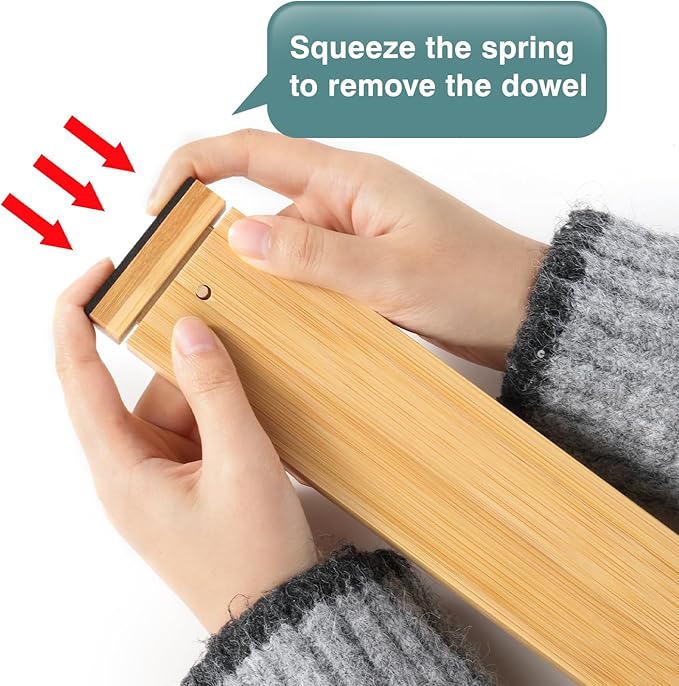 Lzerking Drawer Divider 4 Pack, Kitchen Bamboo Drawer Organizers, 17-22" Adjustable Wood Dividers for Clothes, Spring Loaded, Works in Kitchen, Dresser, Bathroom and Bedroom