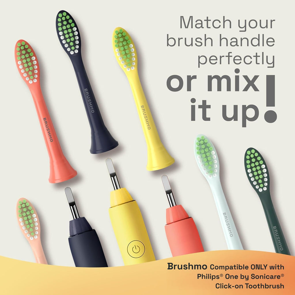 Brushmo Replacement Toothbrush Heads, Compatible with Philips One for Sonicare Electric Toothbrush Handles HY1022, 4 Standard Heads with Tongue Cleaner, Soft Dupont Bristles, BM124m, Snow White
