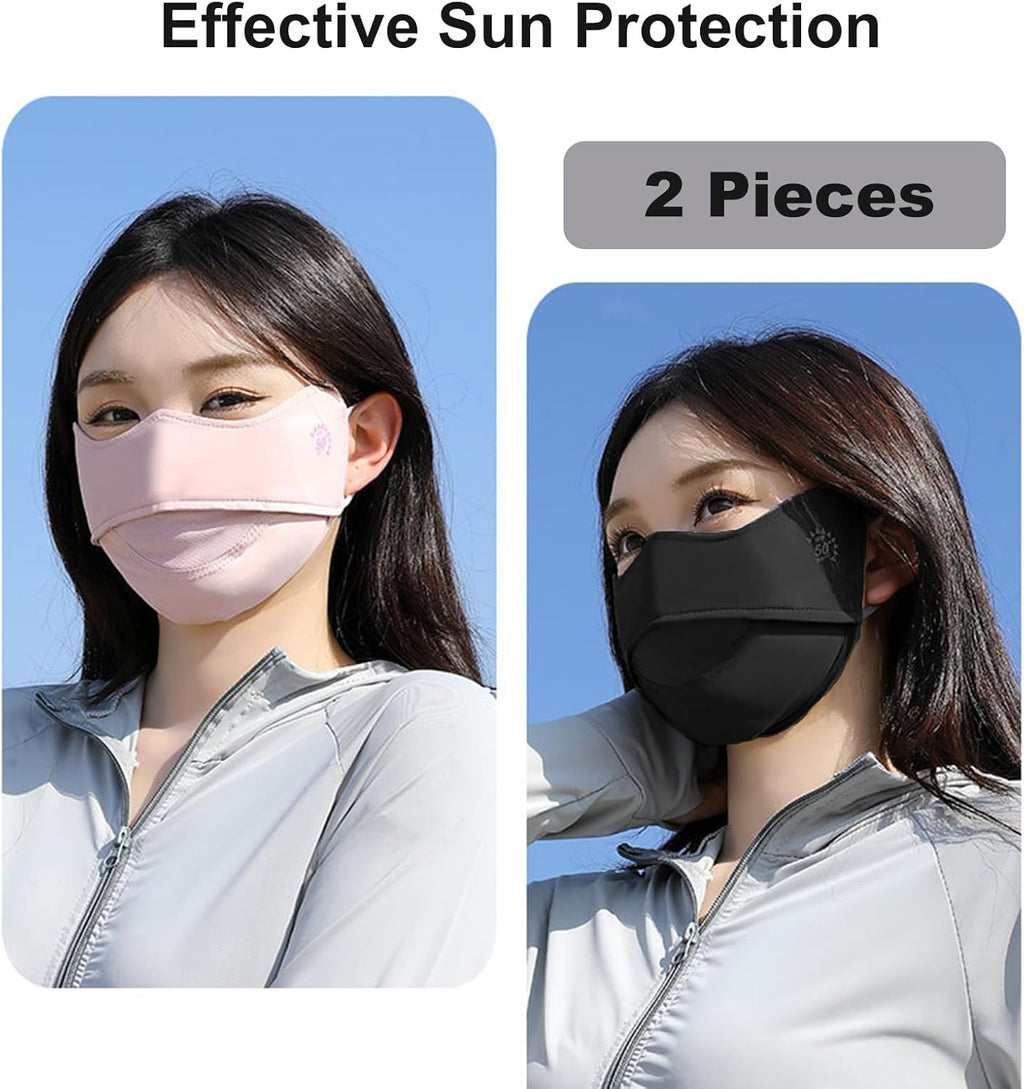 2Pcs UV Face Mask, Sun Masks for Women, Cooling Breathable Face Cover for Outdoors, Washable Reusable