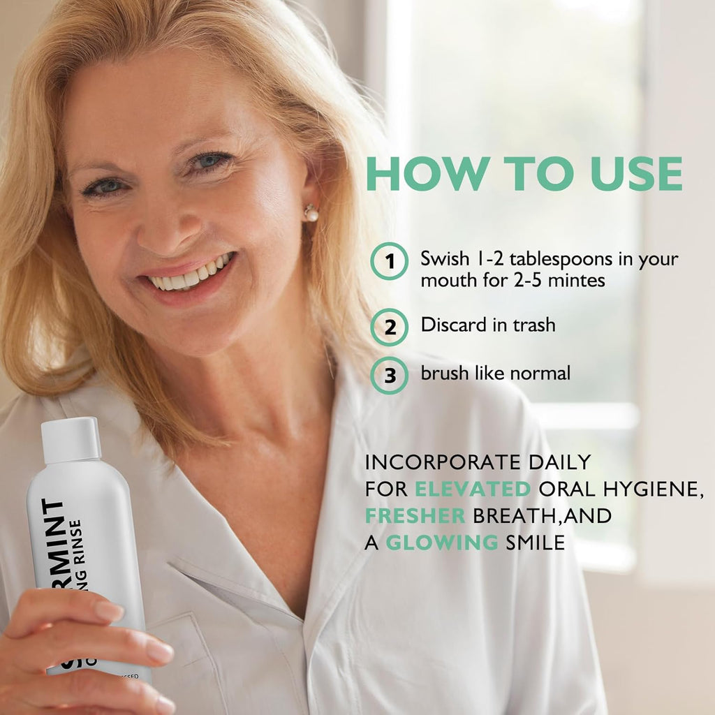 Spearmint Oil Pulling Rinse, Cold-Pressed Coconut Mouthwash for Teeth Whitening, Natural Peppermint Pulling Oil, for Breathe Mouth,Gentle Deeply Cleans (8FLOZ)