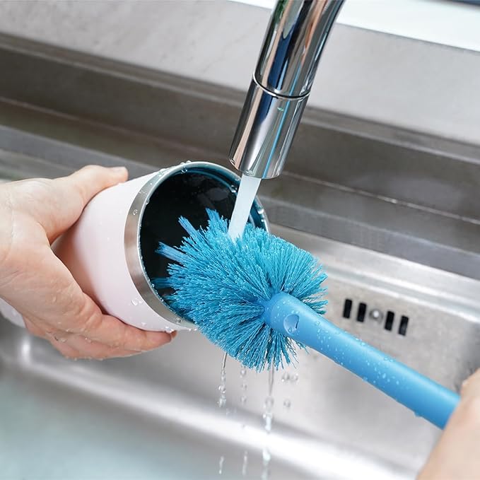 2-in-1 Bottle Cleaning Brush and Hidden Straw Brush, Long Handle Water Bottle Brush Cleaner with Replaceable Head for Sports Bottles, Baby Bottles, Mugs, Straws, Smokey Blue