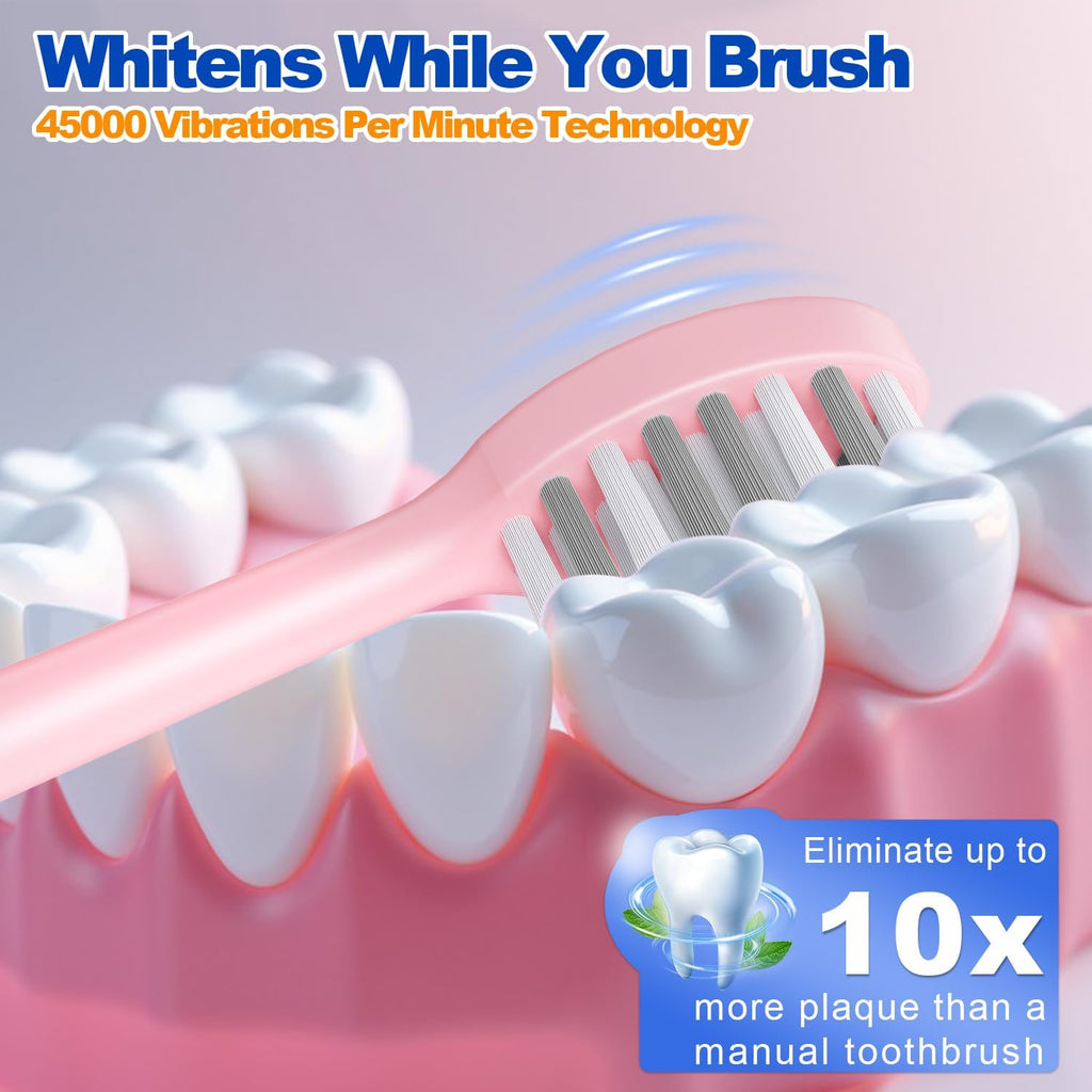 Sonic Electric Toothbrush for Adults and Kids, Rechargeable Toothbrush With 8 Brush Head, 4 Modes and 2 Minute Timer, 42000VPM Power Motor, IPX8 Waterproof, 4 Hours Fast Charge last 90 days (Pink)