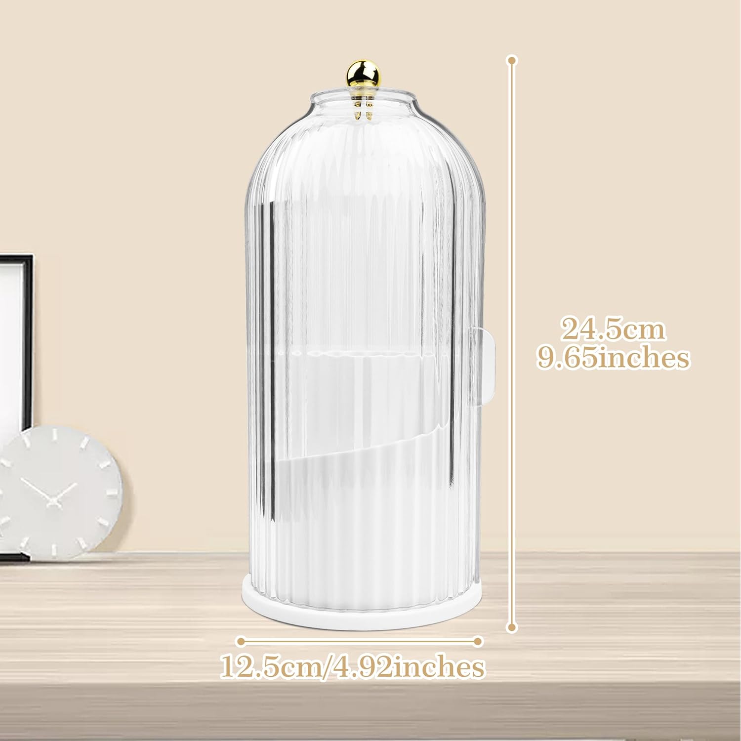 1PCS Makeup Brush Holder Organizer with Clear Lid 360 Rotating Sliding Opening Dustproof Brushes Container for Vanity