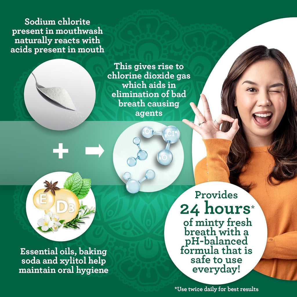 GuruNanda Dual Barrel Breath Harmonizer Mouthwash - Freshens Breath - Alcohol & Fluoride Free with Sodium Chlorite & Essential Oils - Wild Mint Flavor, 3 Pack