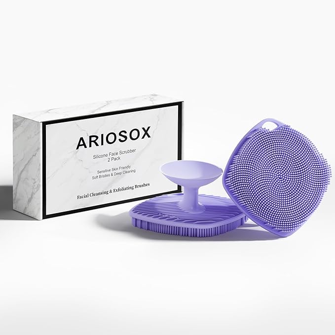 2 Pack Face Scrubbers, Silicone Face Scrubber Soft Bristles, Gentle Lather, Exfoliating & Deep Cleaning for Sensitive Skin, Giant Suction Cup Stick Securely, Easy to Store (Purple)