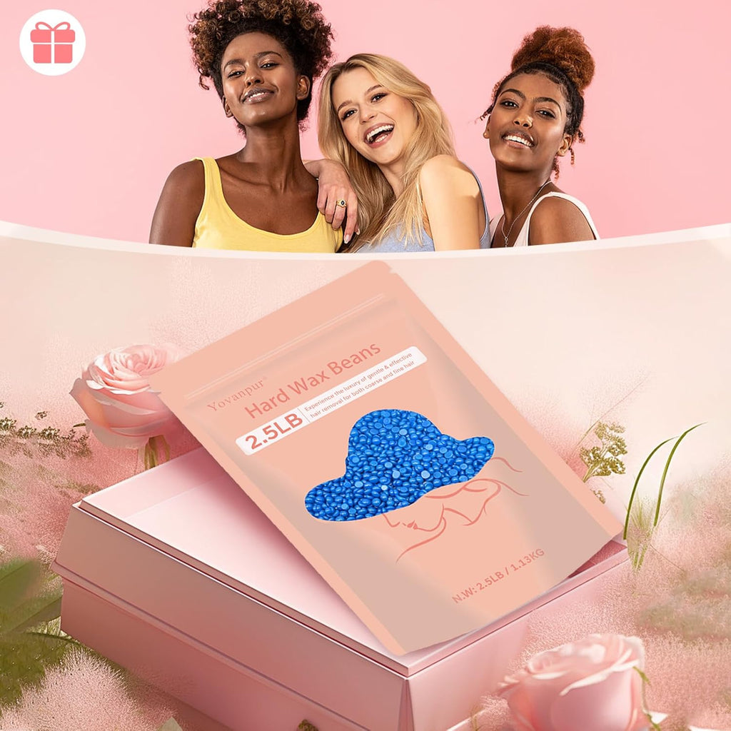 2.5lb Wax Beads for Hair Removal, Hard Wax Beans for Sensitive Skin, Bulk Hair Removal Waxing Beads for Brazilian, Bikini, Face, Eyebrows, Underarms, Legs, Women and Men (Blue)