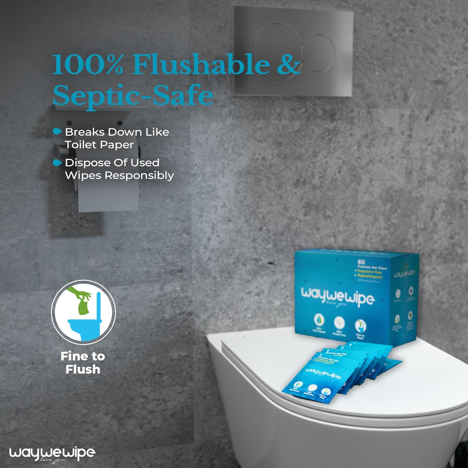 On-The-Go Flushable Wet Wipes, 60 Count XL Individually Wrapped Adult Wipes, Hypoallergenic 100% Plant Based Septic Safe, Travel Size Cleansing Cloth for Men & Women, Fragrance Free (60 Ct)