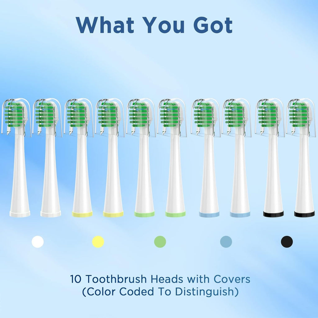 Replacement Toothbrush Heads for All Waterpik Sonic Fusion Models (SF-01, SF-02, SF-03, and SF-04 Series), Compact, with Covers, 10 Count, White
